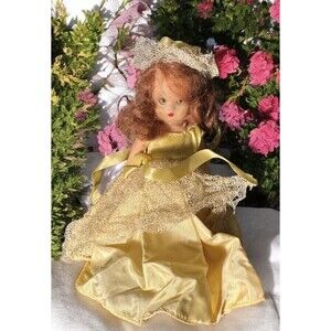 Vintage Nancy Ann Storybook Doll -Yellow Dress And Hat Mini Doll Dollhouse